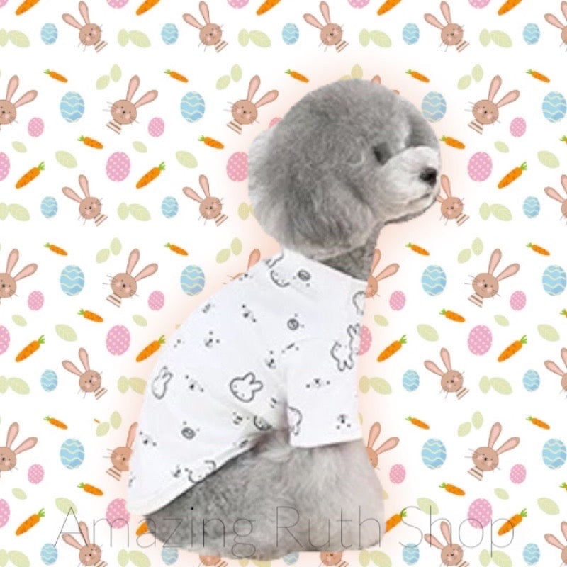 Cute Comfortable Rabbit Doodle Print T-shirt, Pet Clothing