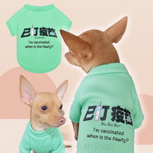 Load image into Gallery viewer, Pet T-Shirt with print “I’m vaccinated when is the Pawty?”