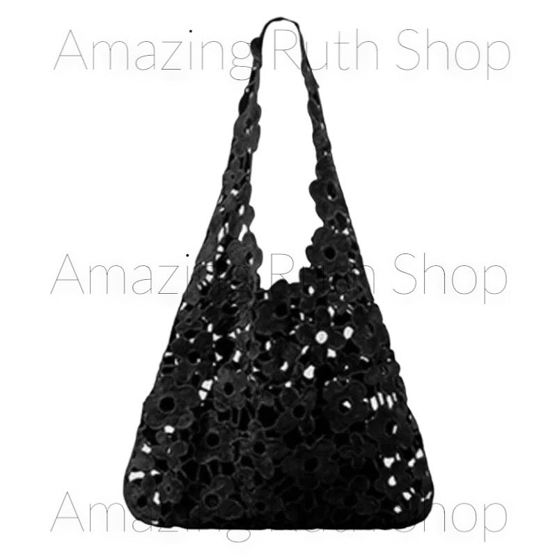 Chic Flower Cut-Out Embroidery Shoulder Bag, Tote Bag